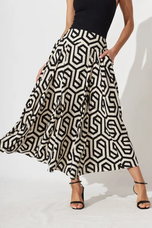 Brandsy Maxi Skirt In Cream With Black Geometric Print sold by St Frock