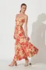 Beachside Maxi Sundress In Red With Beige Floral Linen Blend sold by St Frock