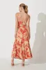 Beachside Maxi Sundress In Red With Beige Floral Linen Blend sold by St Frock