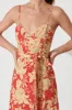 Beachside Maxi Sundress In Red With Beige Floral Linen Blend sold by St Frock