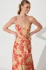 Beachside Maxi Sundress In Red With Beige Floral Linen Blend sold by St Frock