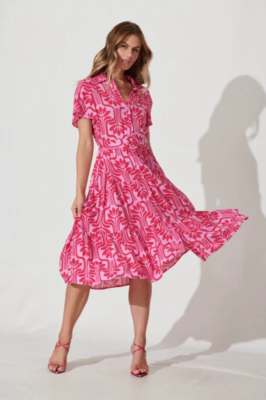 Hill Midi Shirt Dress In Purple With Pink Print sold by St Frock