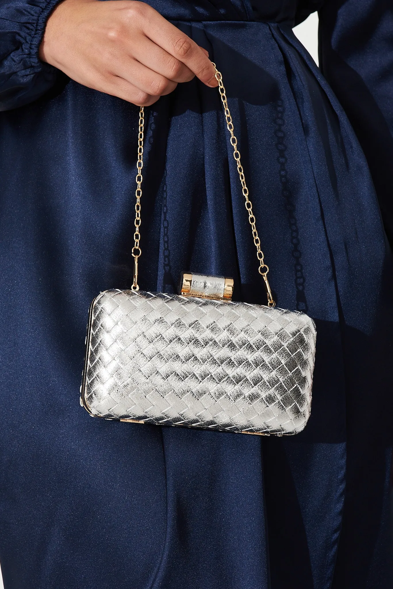 Passion Woven Clutch Bag In Silver sold by St Frock product image thumbnail 5