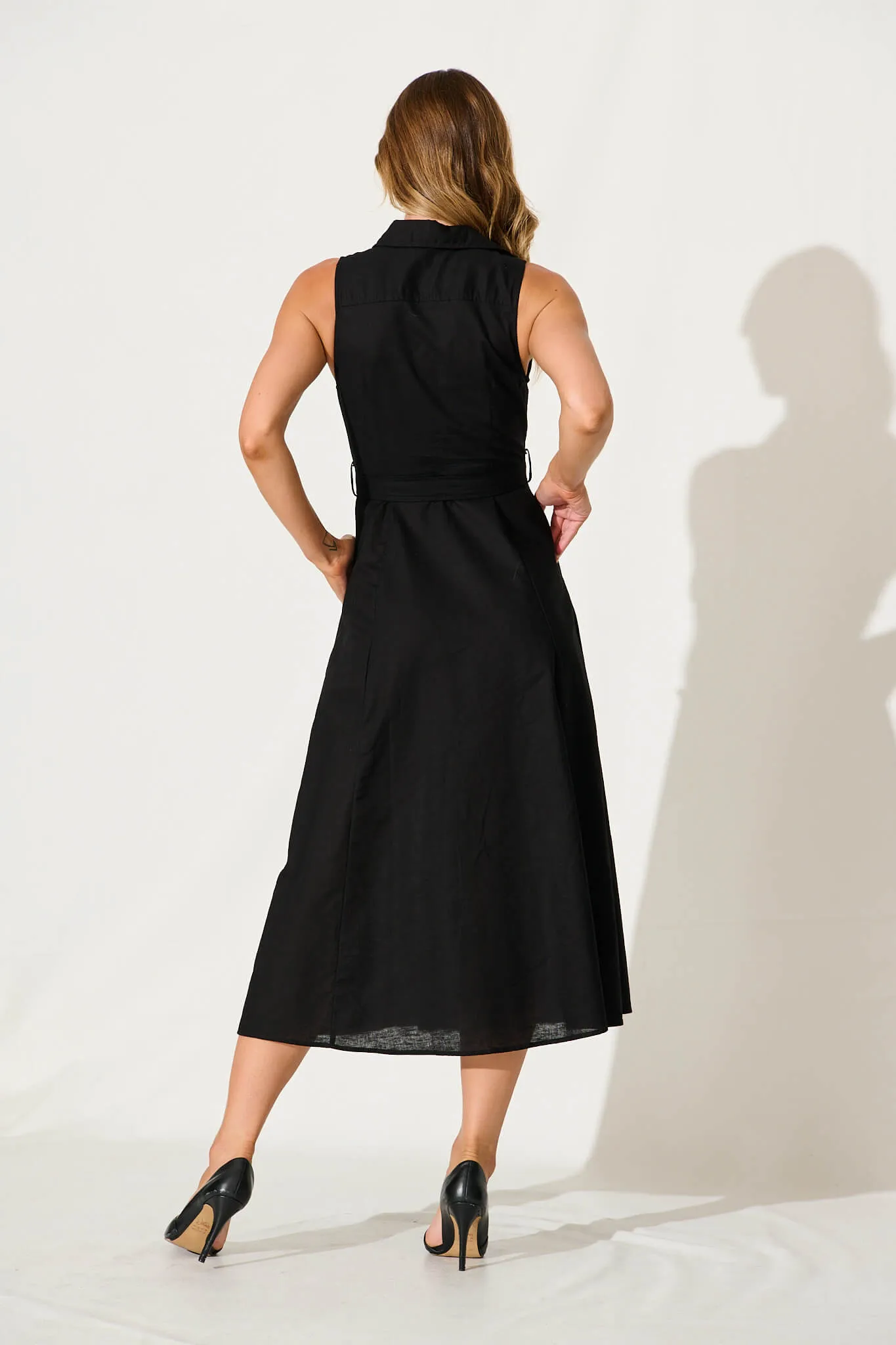 Thalia Maxi Shirt Dress In Black Cotton Blend sold by St Frock product image thumbnail 4