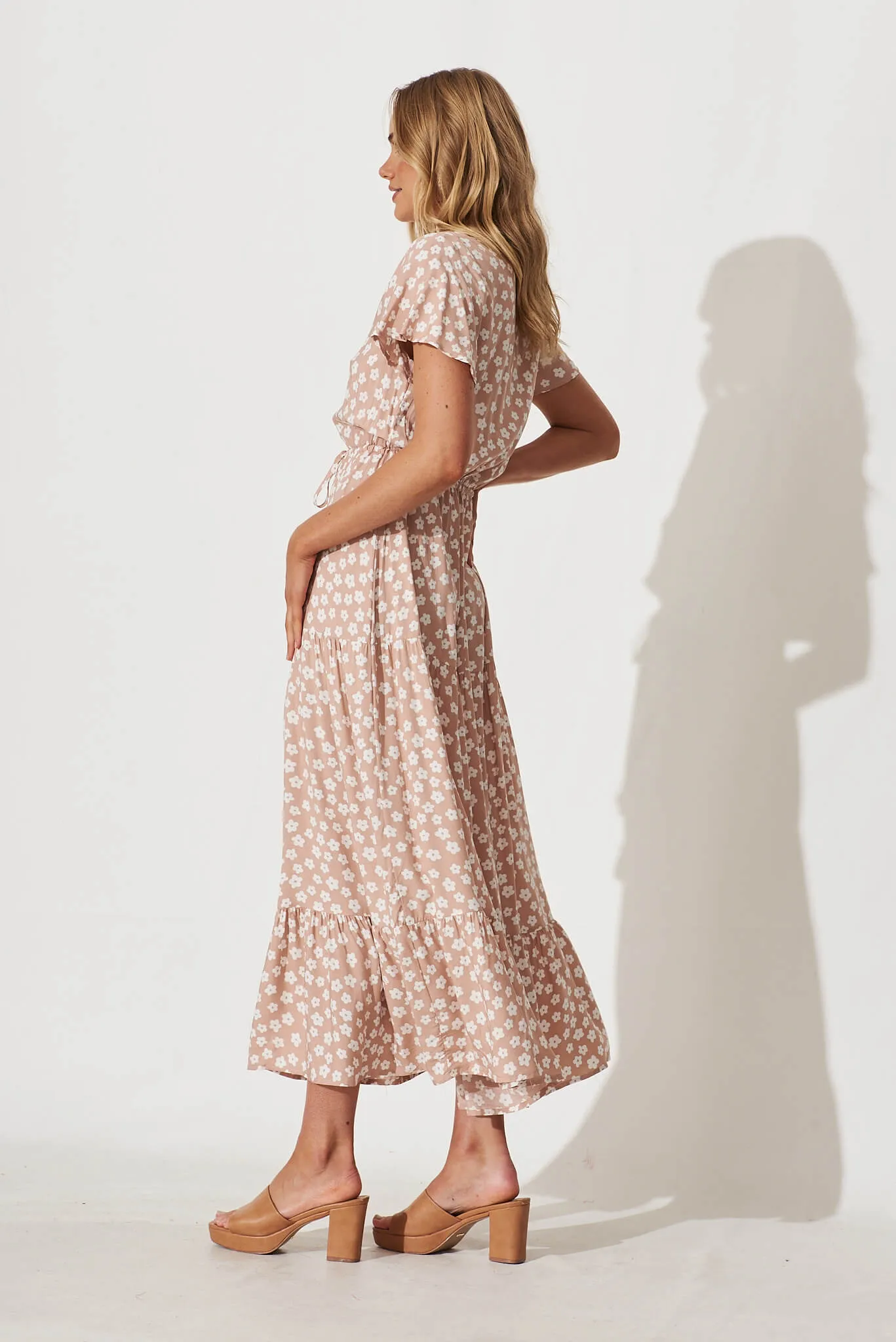 Yara Maxi Dress In Beige With White Flower Print sold by St Frock product image thumbnail 3