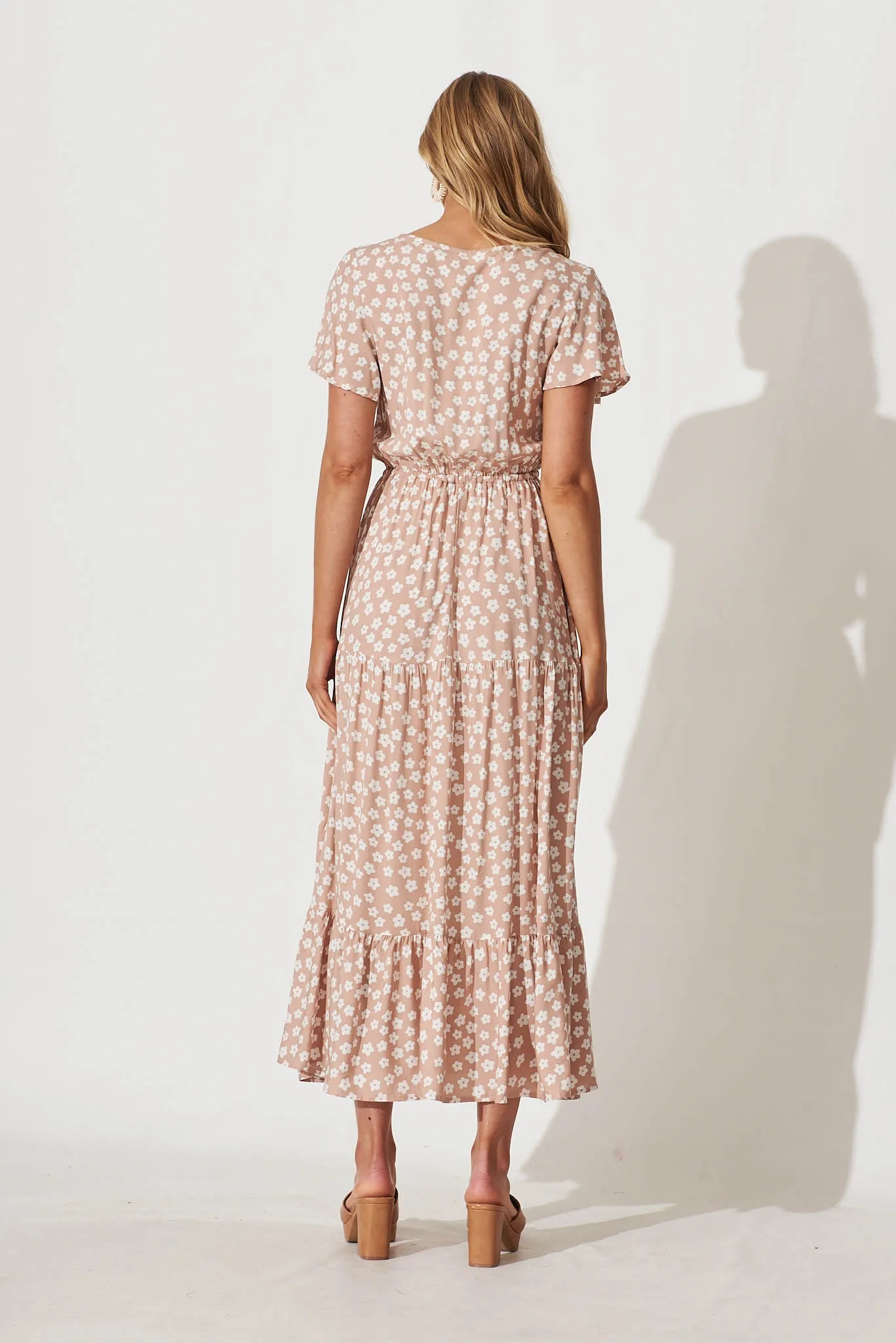 Yara Maxi Dress In Beige With White Flower Print sold by St Frock product image thumbnail 4