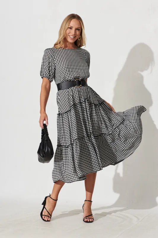 Zoya Midi Dress In Black With White Check Gingham sold by St Frock