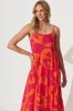 Matilda Maxi Sundress In Tangerine With Pink Print sold by St Frock
