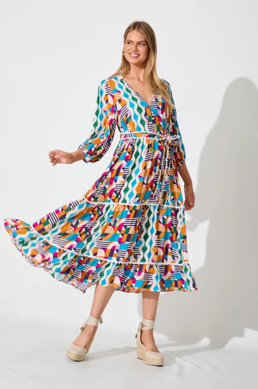Fialla Midi Dress In Multi Print sold by St Frock