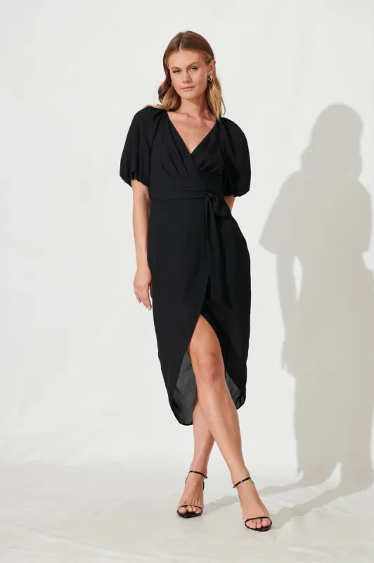 Atelier Midi Dress In Black Chiffon sold by St Frock