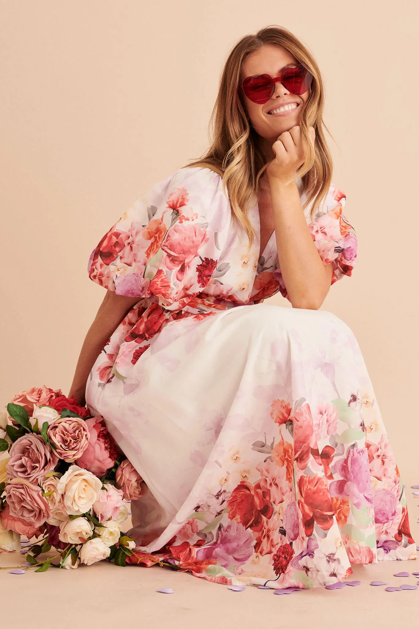 Divine Maxi Dress In White With Pink Multi Floral Print sold by St Frock product image thumbnail 3