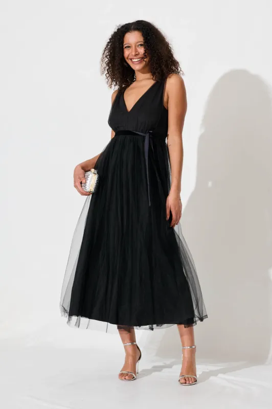 Violeta Maxi Dress In Black Tulle sold by St Frock