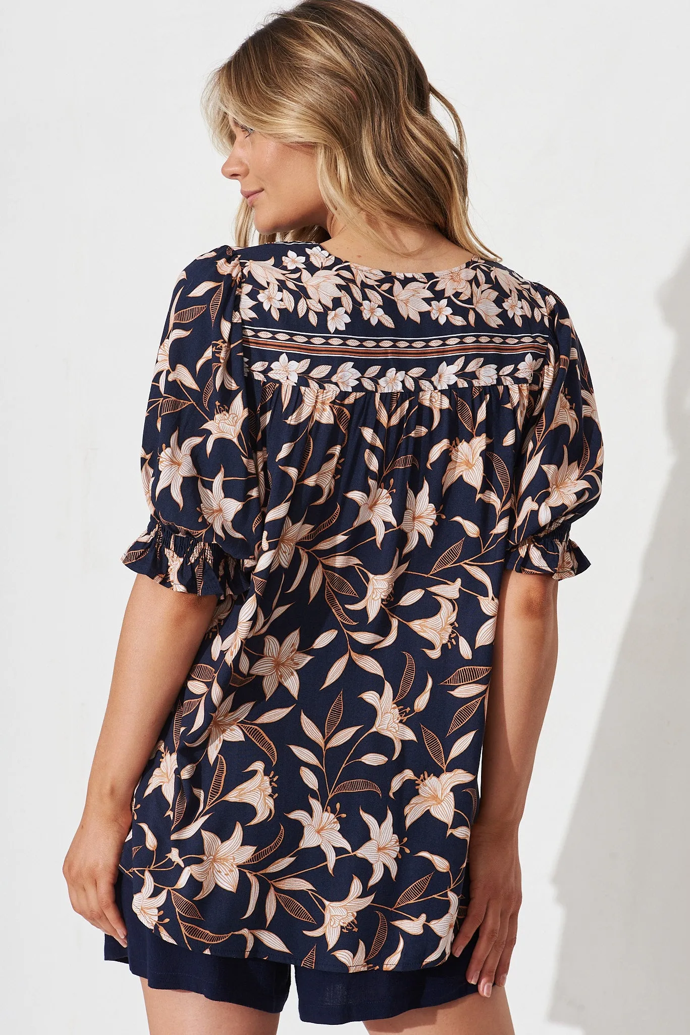 Anila Top In Navy With Blush Boho Floral sold by St Frock product image thumbnail 4