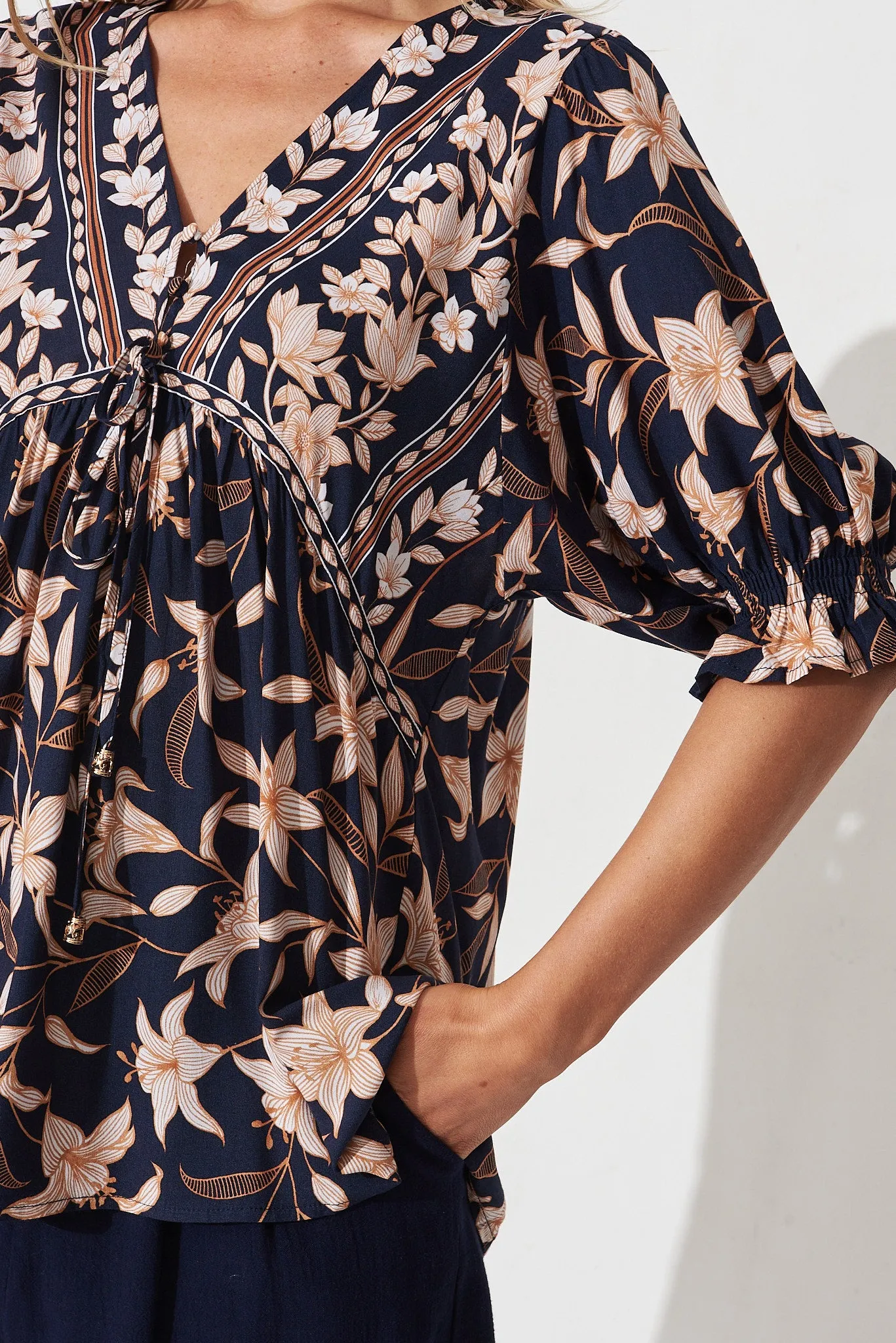 Anila Top In Navy With Blush Boho Floral sold by St Frock product image thumbnail 5