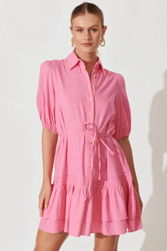 Irresistible Shirt Dress In Blush Linen Cotton Blend sold by St Frock