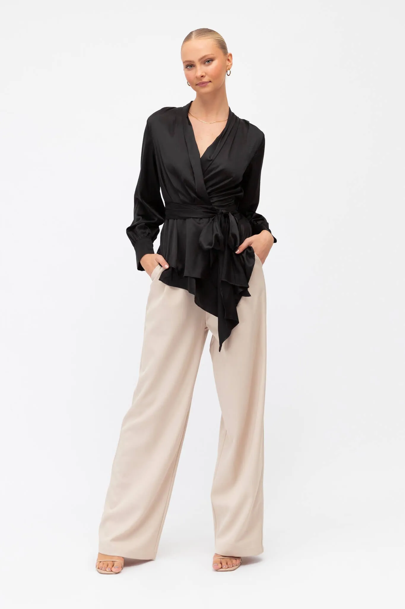 Wanda Wrap Top In Black Satin sold by St Frock product image thumbnail 4