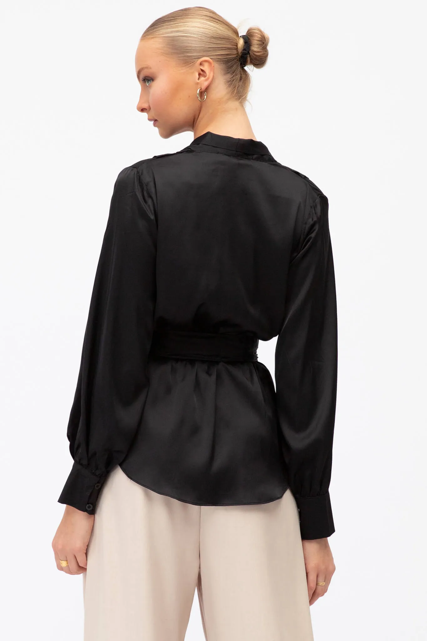 Wanda Wrap Top In Black Satin sold by St Frock product image thumbnail 3