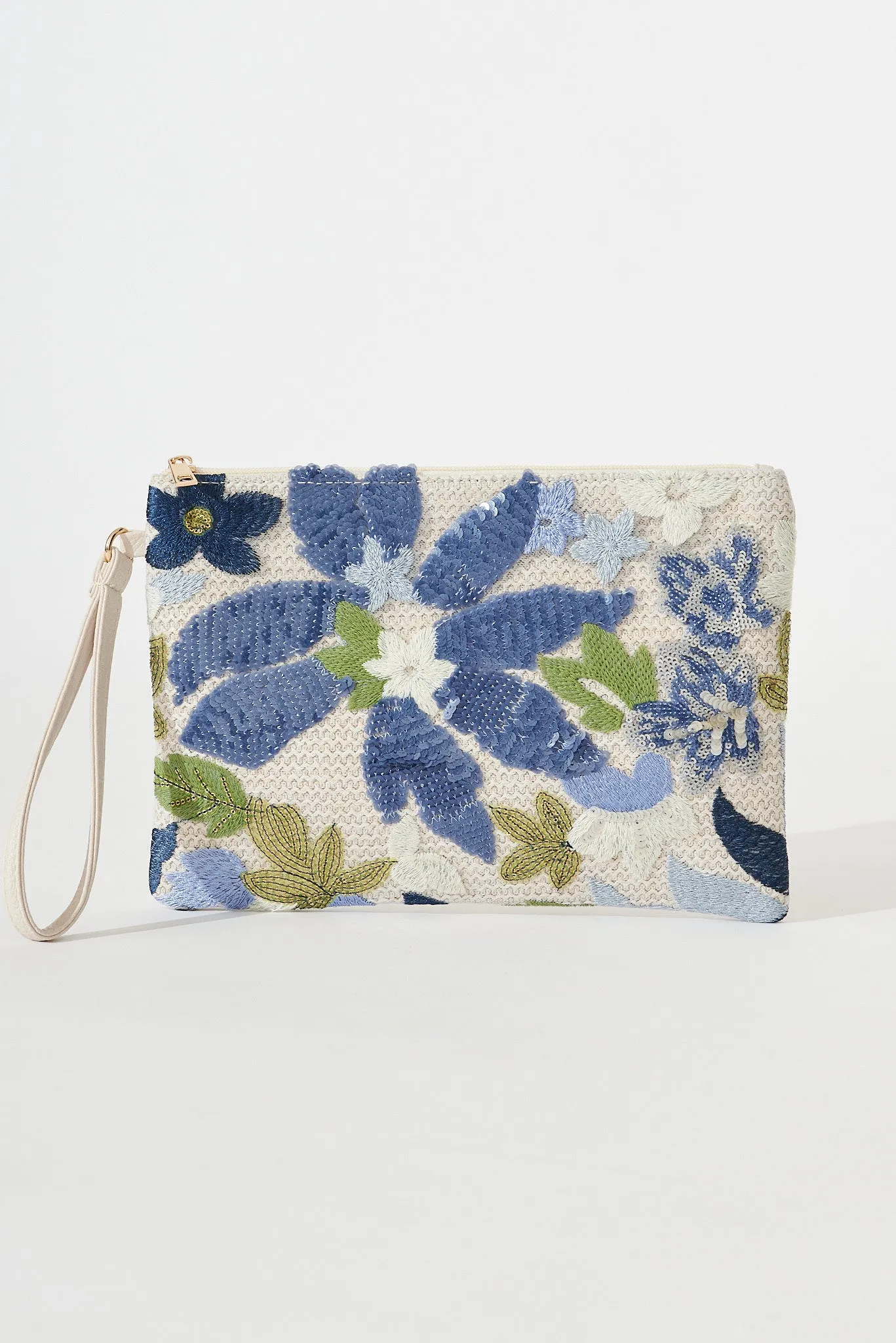 Hughes Clutch In White With Blue Sequin sold by St Frock