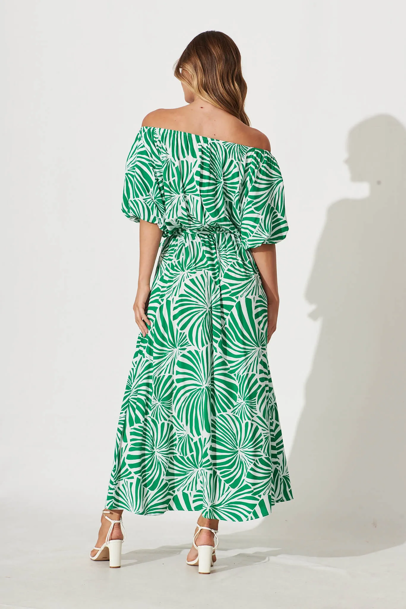Raquelle Maxi Dress In Green And White Palm Print sold by St Frock product image thumbnail 4