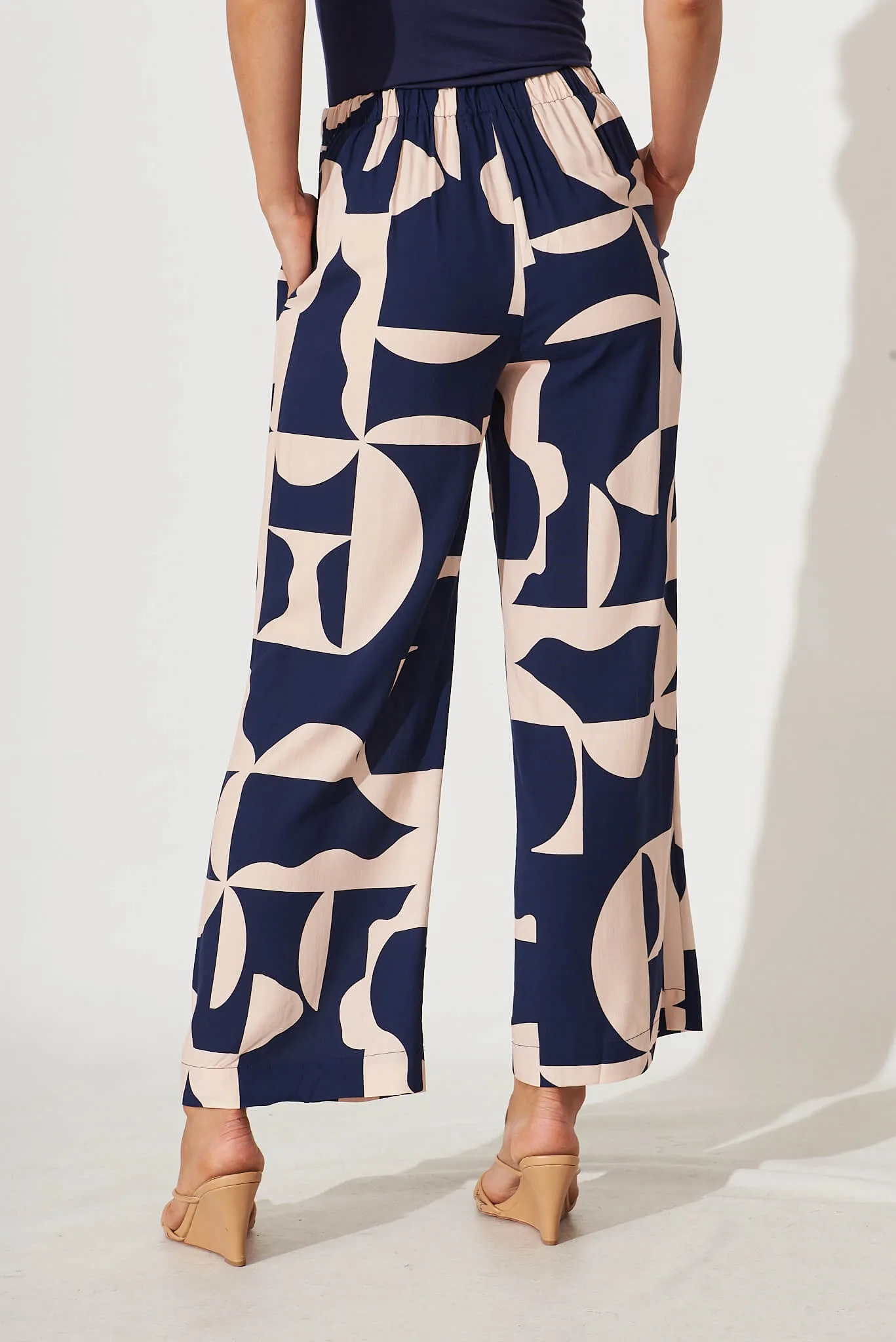 Oceanside Pants In Navy And Cream Geometric Print sold by St Frock product image thumbnail 3