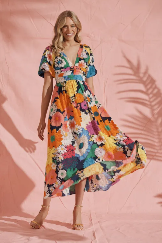 Mel Maxi Dress In Dark Multi Floral sold by St Frock