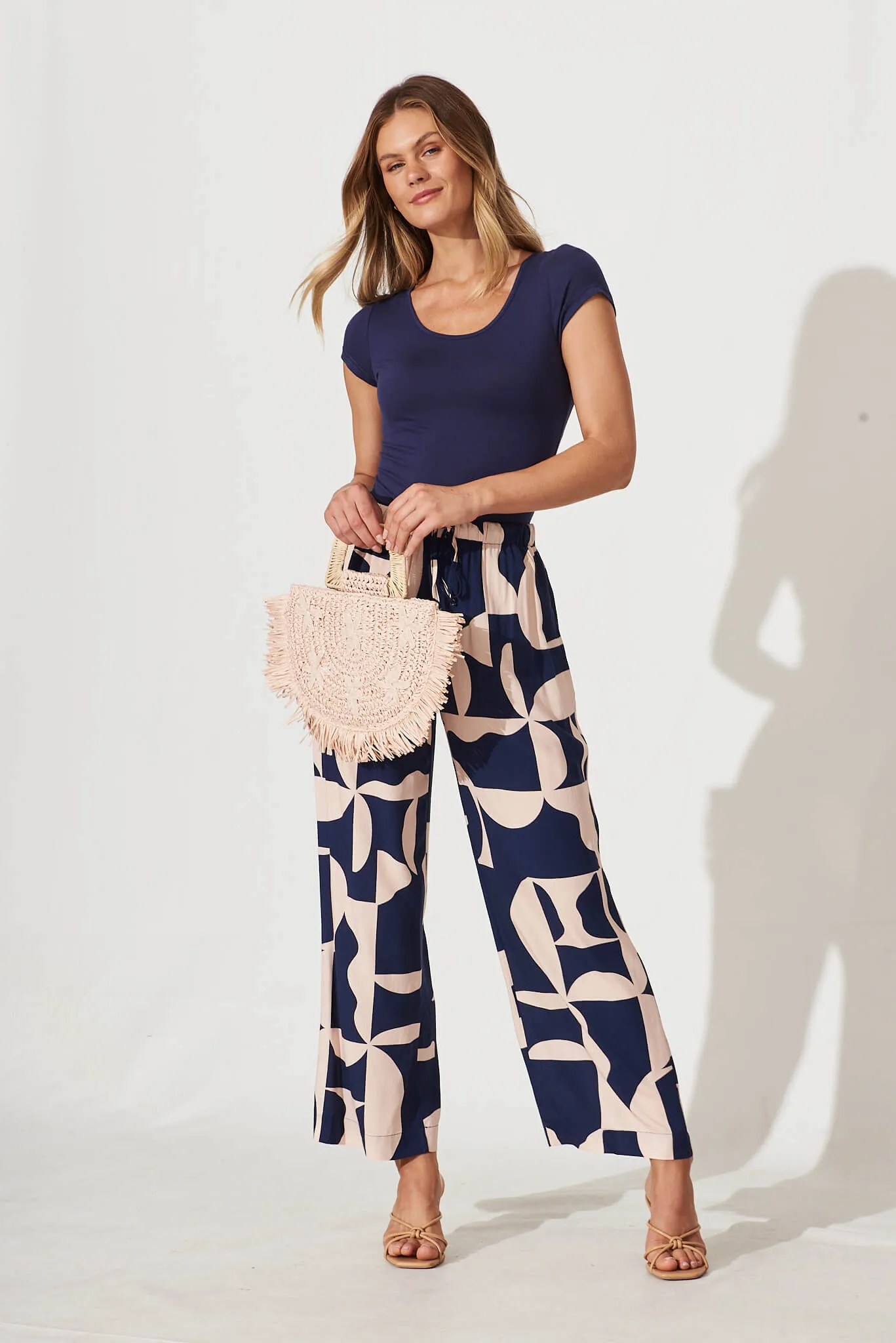 Oceanside Pants In Navy And Cream Geometric Print sold by St Frock product image thumbnail 4