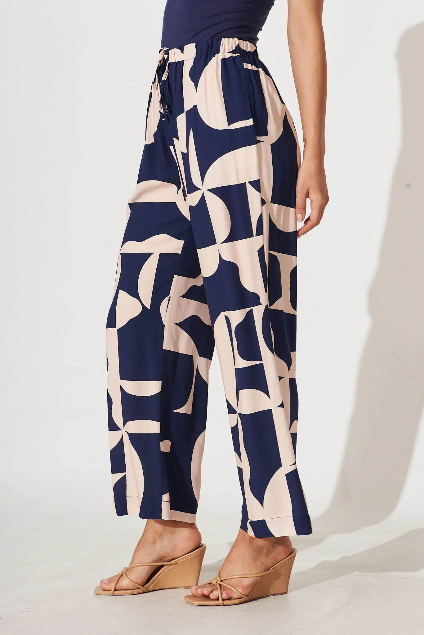 Oceanside Pants In Navy And Cream Geometric Print sold by St Frock product image thumbnail 2