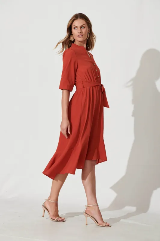 Jemimah Midi Dress In Rust sold by St Frock