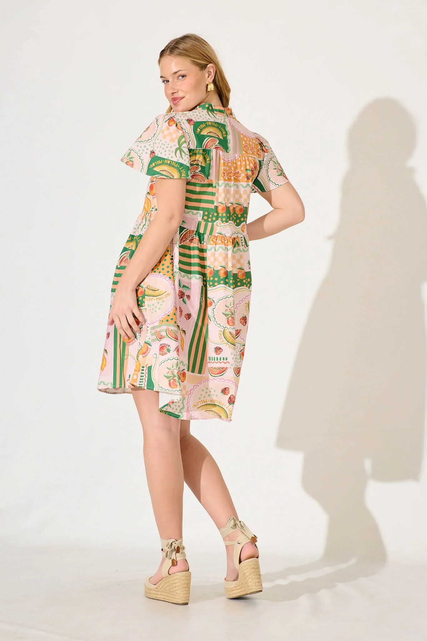 Dana Smock Dress In Pink With Multi Fruit Print Cotton sold by St Frock product image thumbnail 4