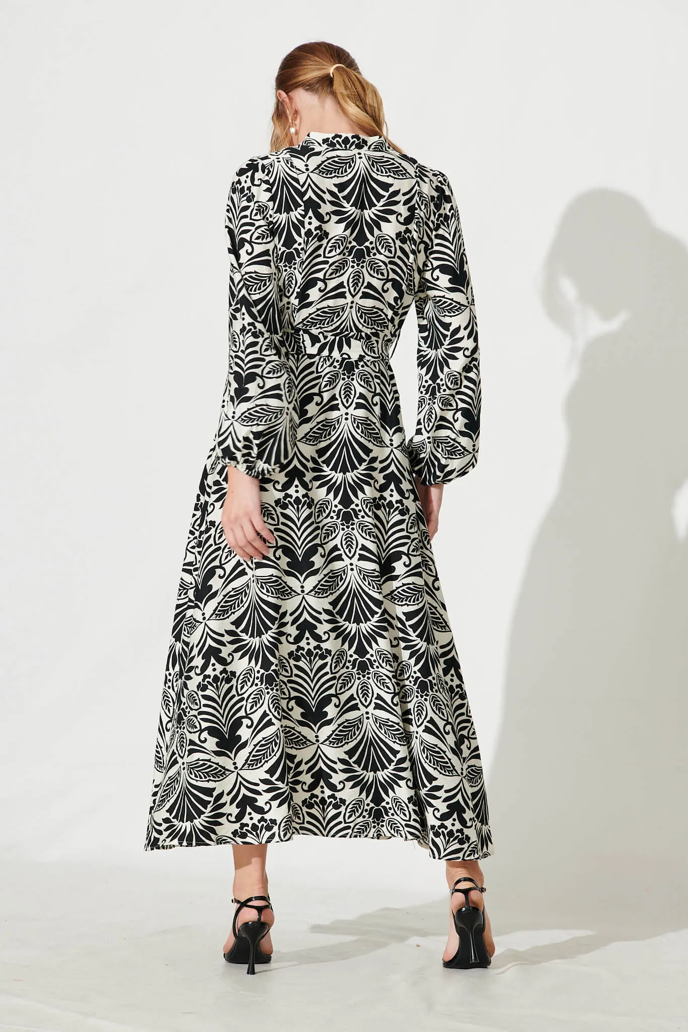 Lorie Maxi Shirt Dress In Black Monochrome Cotton Blend sold by St Frock product image thumbnail 5