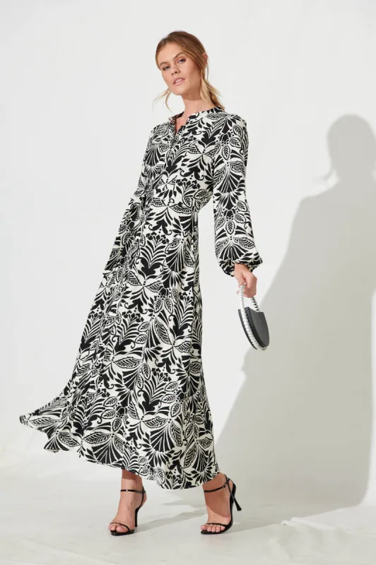 Lorie Maxi Shirt Dress In Black Monochrome Cotton Blend sold by St Frock