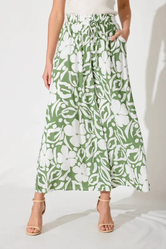 Polly Pant In Green And White Print sold by St Frock