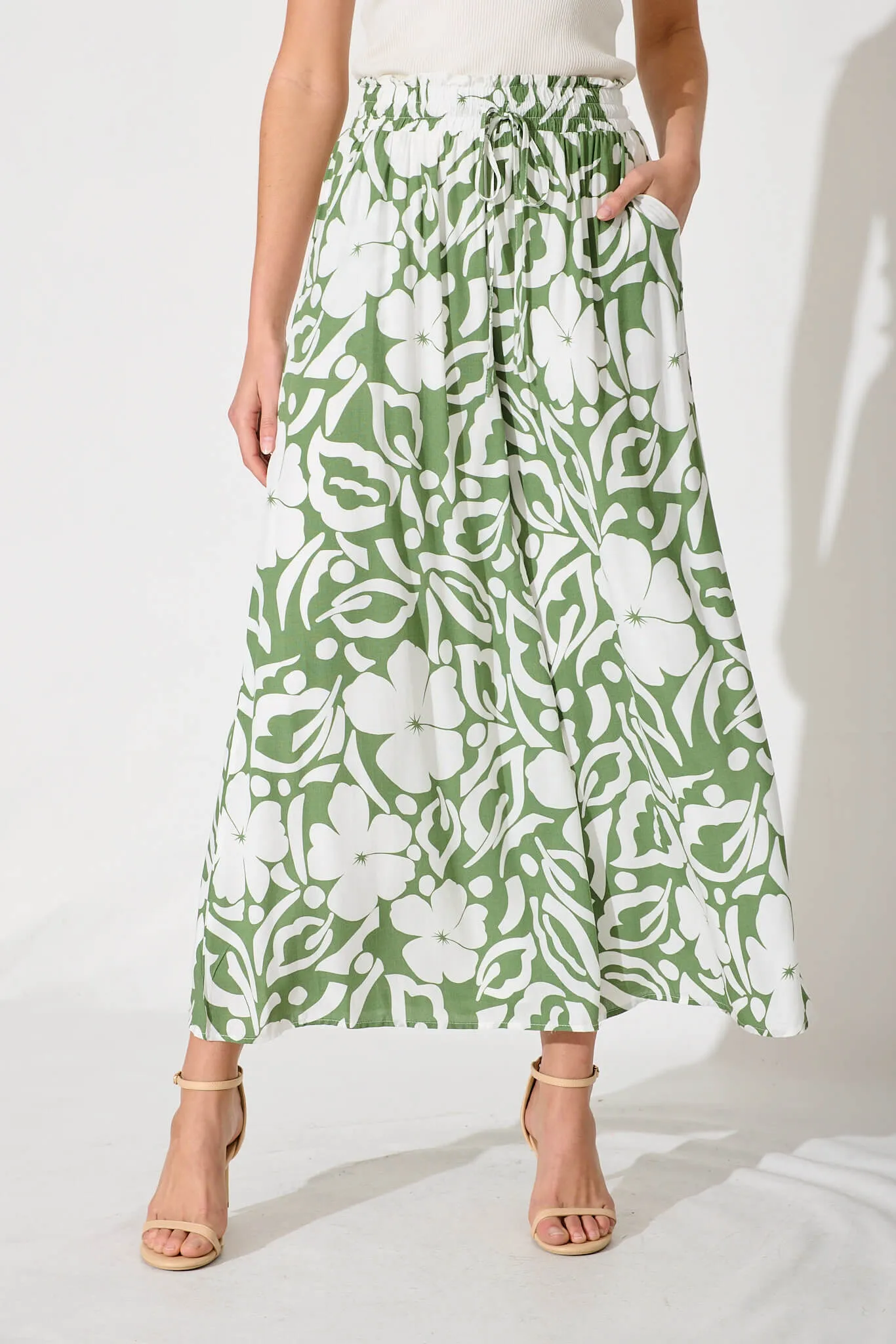 Polly Pant In Green And White Print sold by St Frock