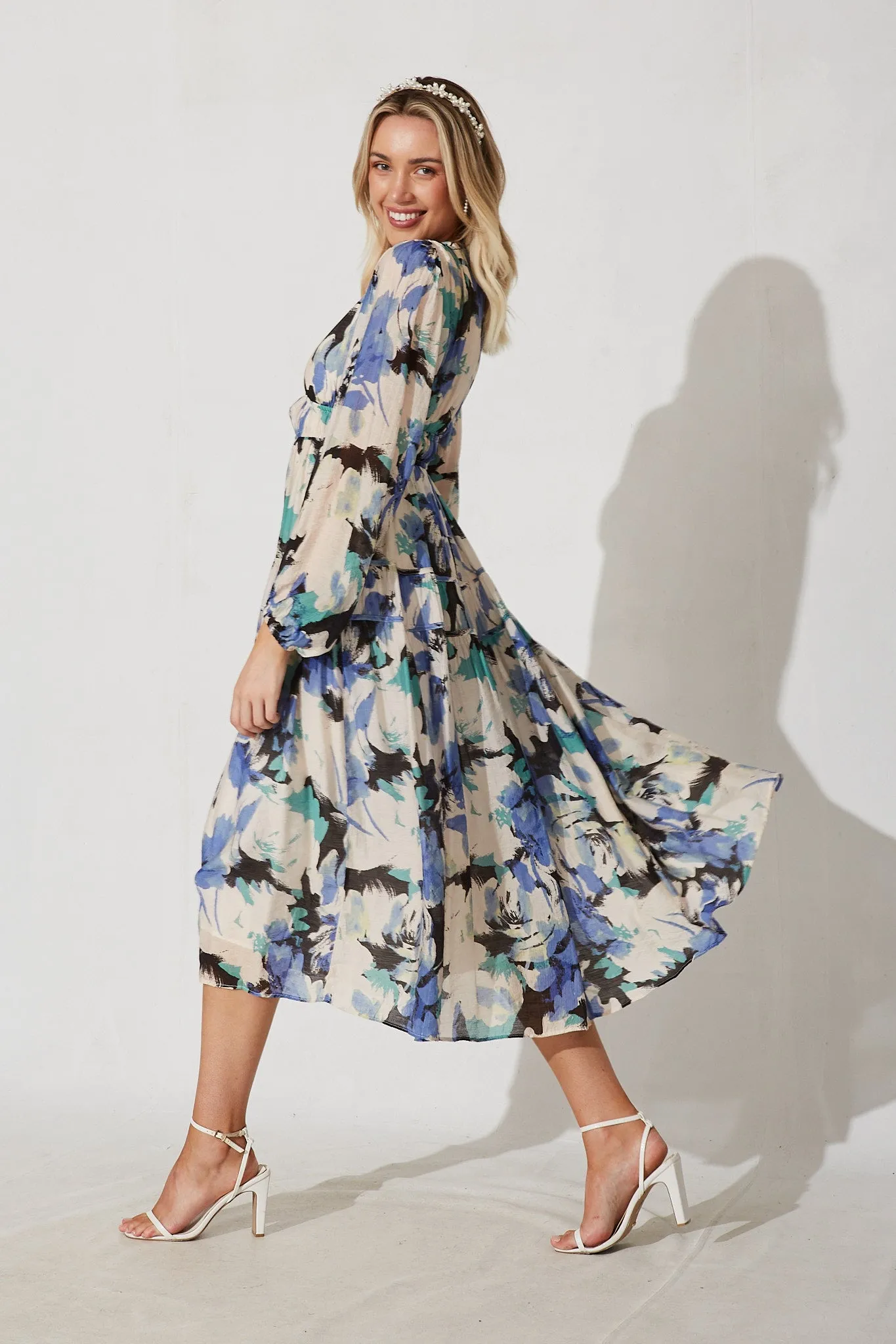 Beeblossom Midi Dress In Blue With Multi Floral sold by St Frock product image thumbnail 4