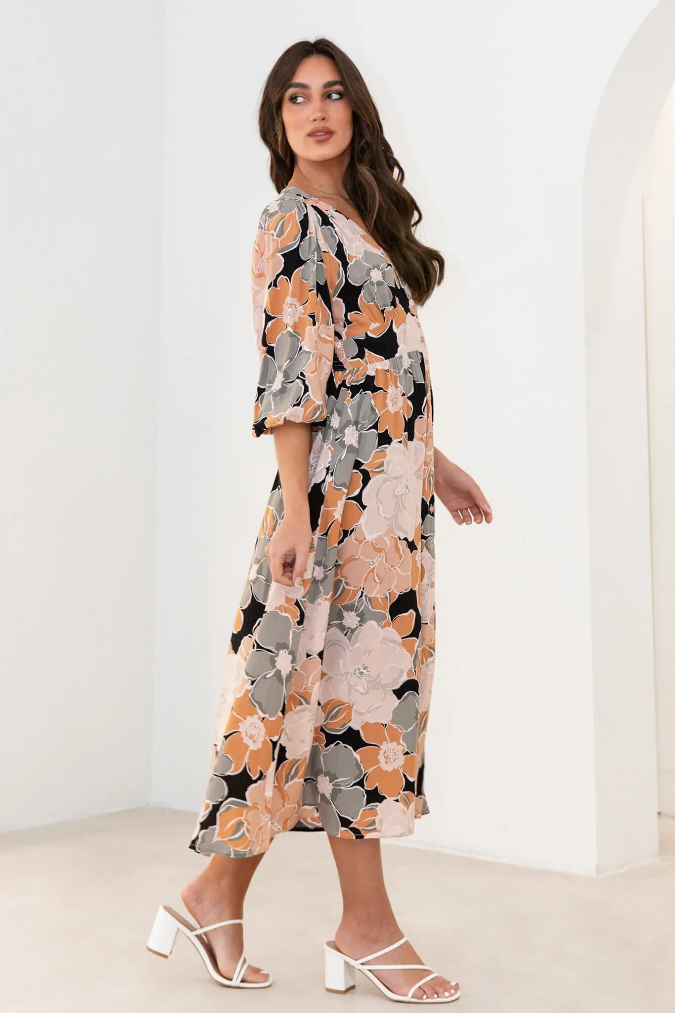 Brixton Midi Dress In Rust With Khaki Floral sold by St Frock product image thumbnail 3