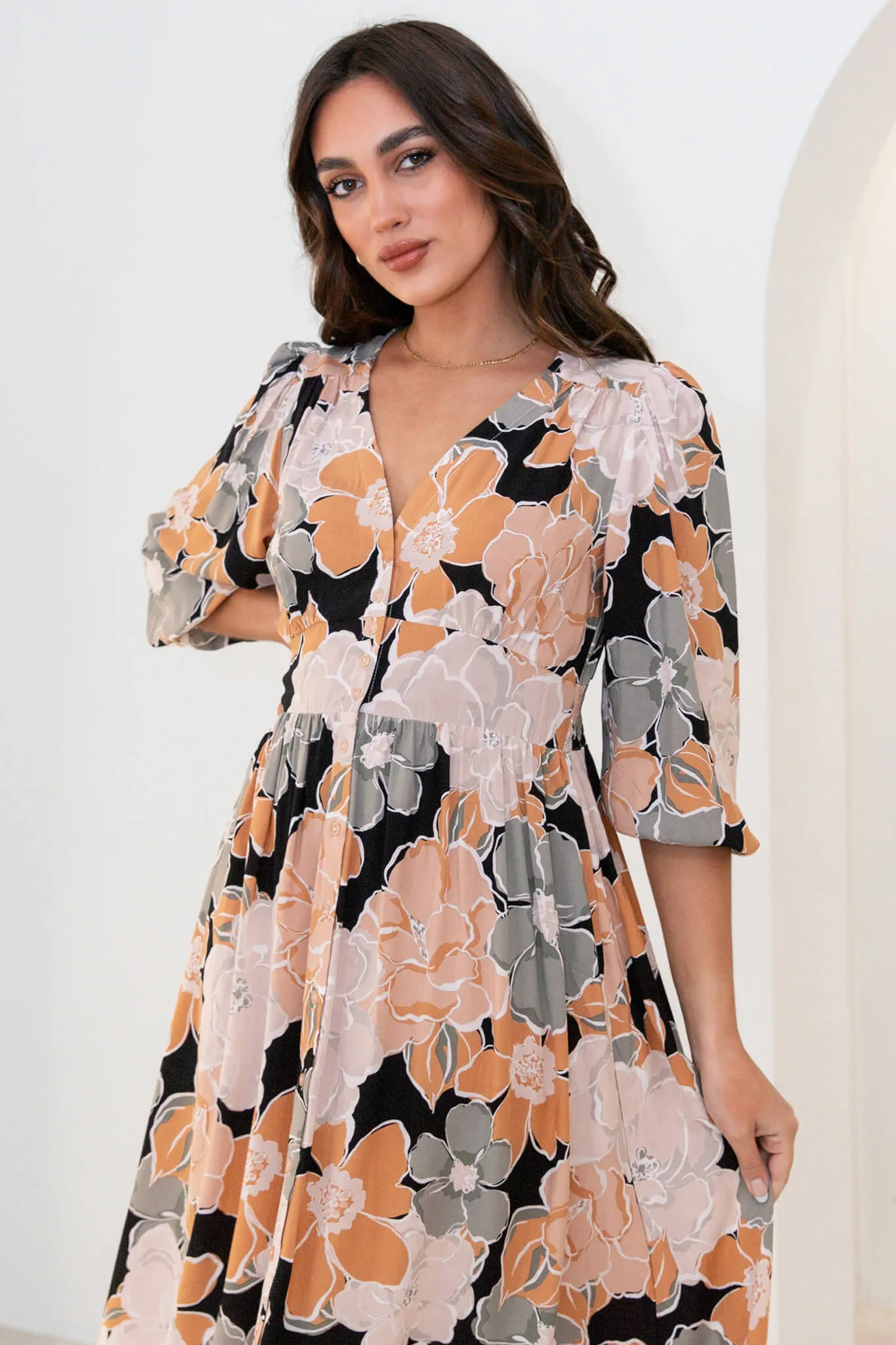 Brixton Midi Dress In Rust With Khaki Floral sold by St Frock product image thumbnail 2