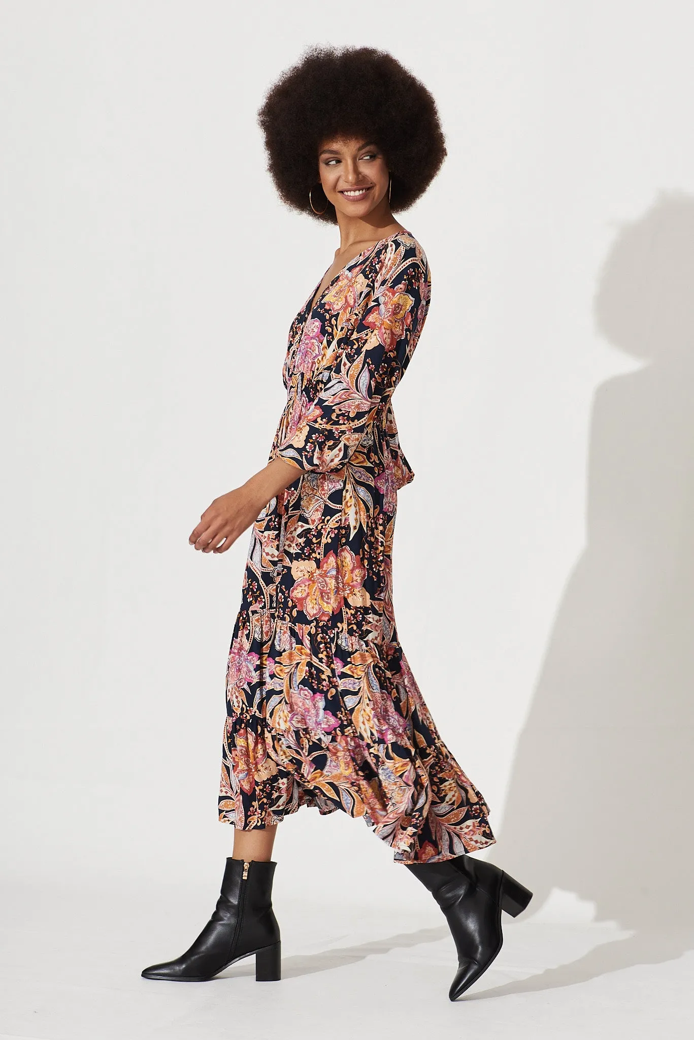 Lavinia Midi Dress Ink With Pink And Yellow Floral sold by St Frock product image thumbnail 4