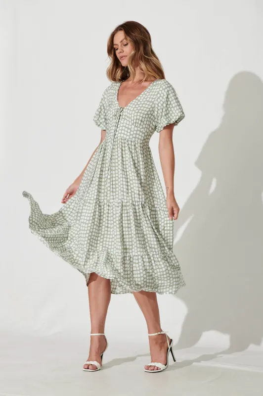 Julia Midi Dress In Green With White Polka Dot sold by St Frock