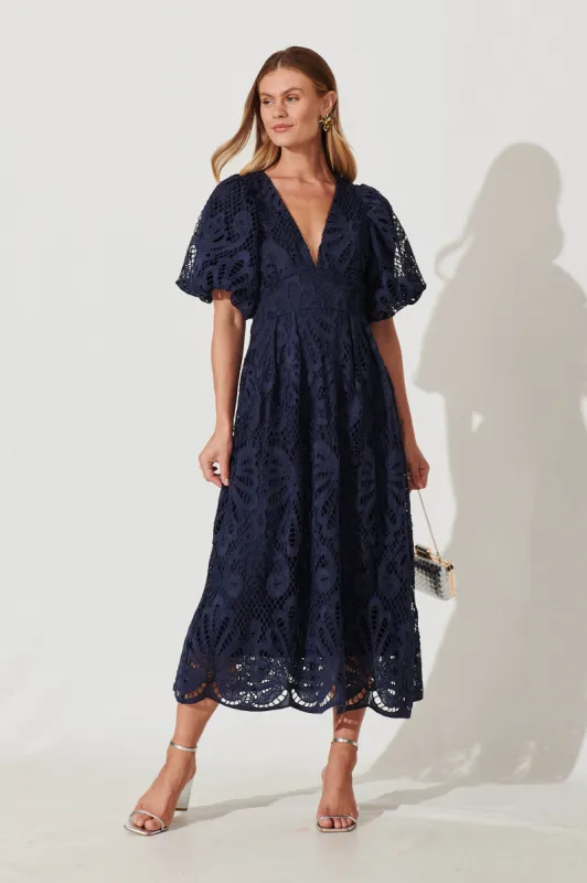 Millie Lace Maxi Dress In Navy sold by St Frock