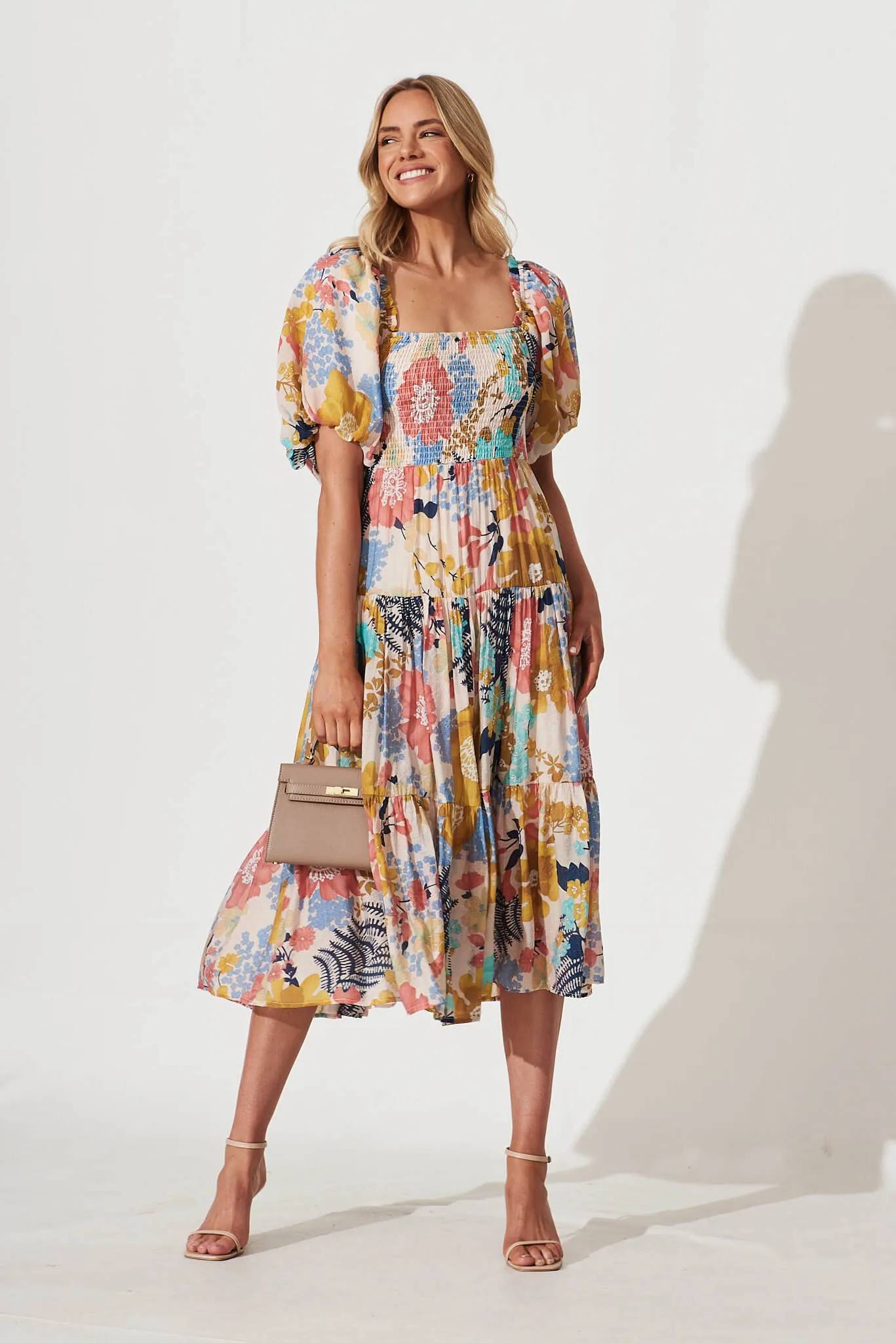 Kaitie Midi Dress In Cream Multi Floral sold by St Frock product image thumbnail 5