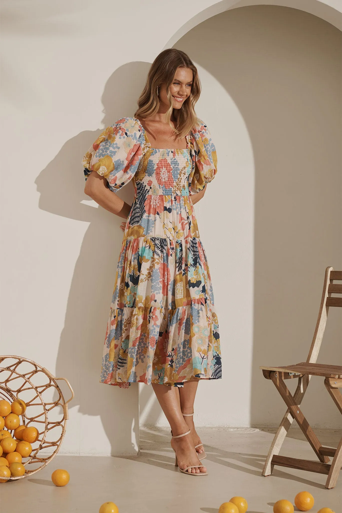 Kaitie Midi Dress In Cream Multi Floral sold by St Frock product image thumbnail 2