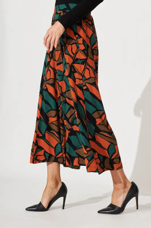 Pina Colada Pant In Multi Green With Rust Print sold by St Frock