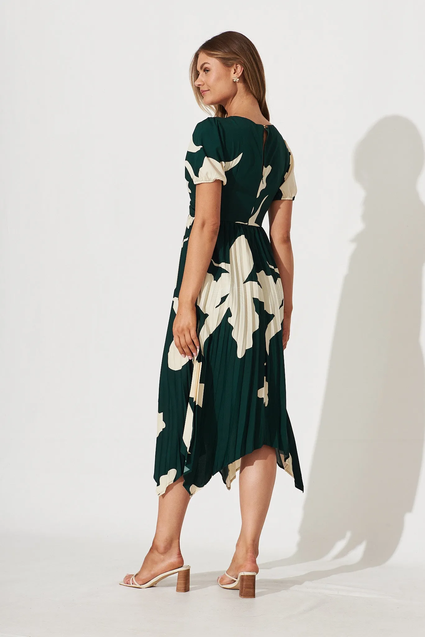Jordana Midi Dress In Emerald With Cream Floral Print sold by St Frock product image thumbnail 4