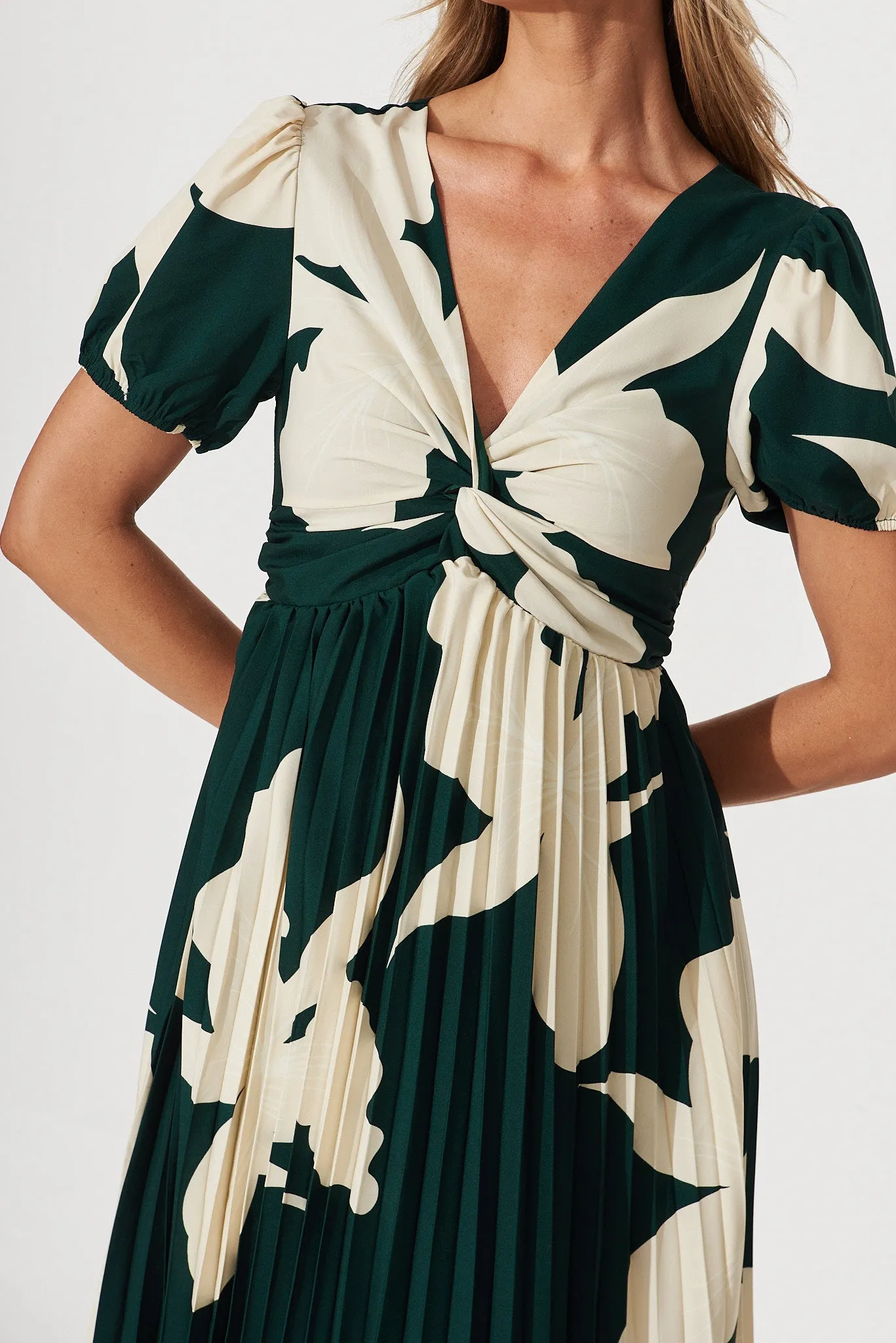 Jordana Midi Dress In Emerald With Cream Floral Print sold by St Frock product image thumbnail 5