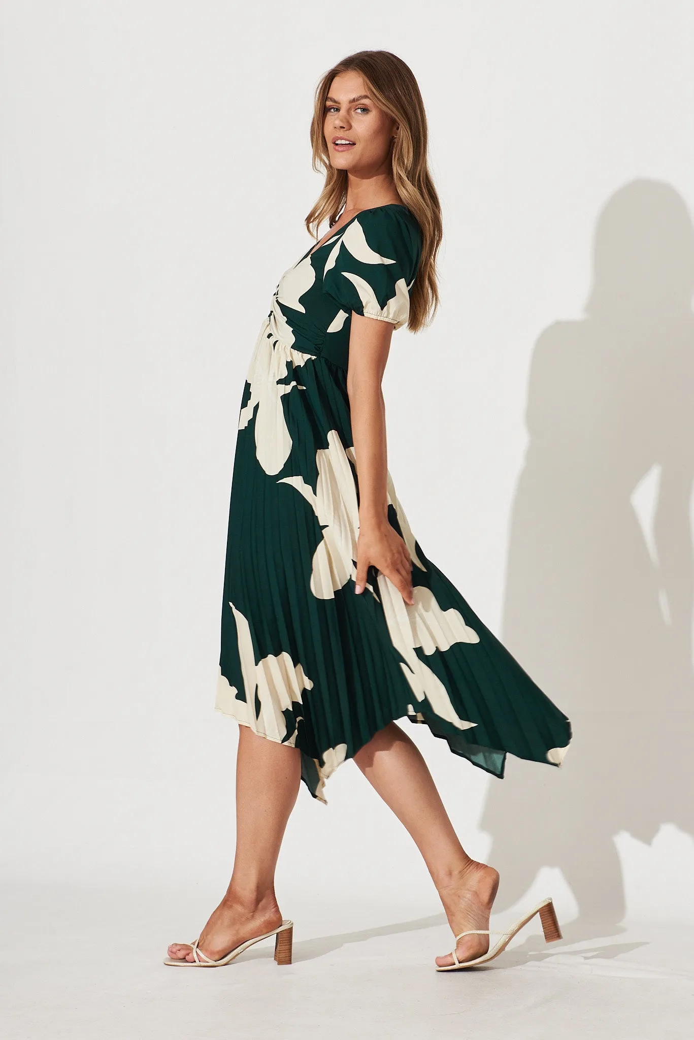 Jordana Midi Dress In Emerald With Cream Floral Print sold by St Frock product image thumbnail 3