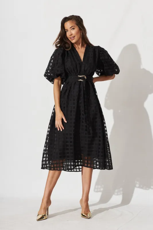 Partie Midi Dress In Black Organza sold by St Frock