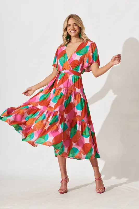 Kit Maxi Dress In Pink With Green Graphic Print sold by St Frock