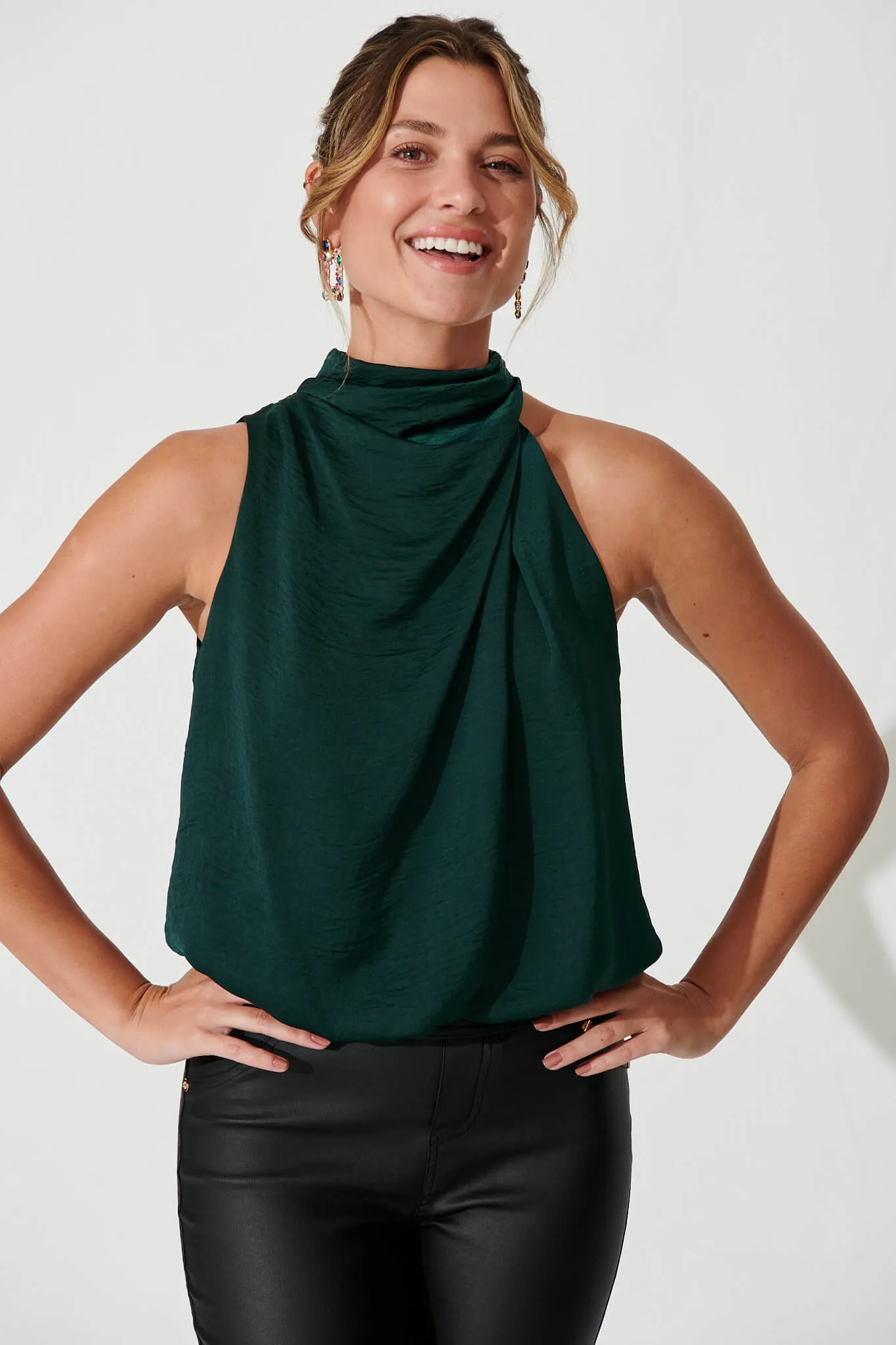 Roxanne Top In Emerald Satin sold by St Frock