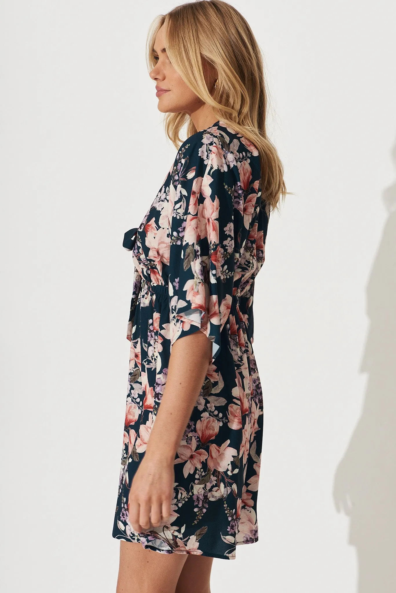 Ava Dress In Teal With Pink Floral sold by St Frock product image thumbnail 4