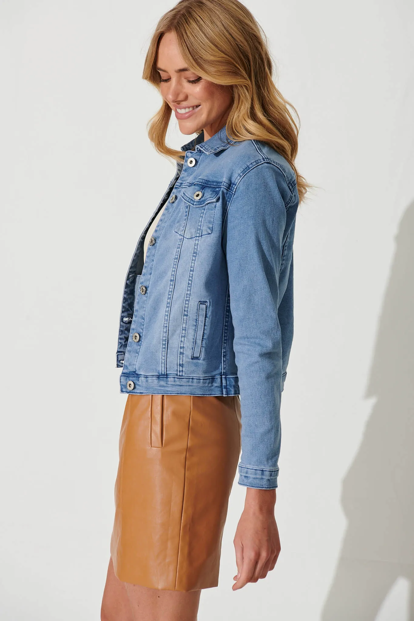 Gossip Denim Jacket In Light Blue Wash sold by St Frock product image thumbnail 2